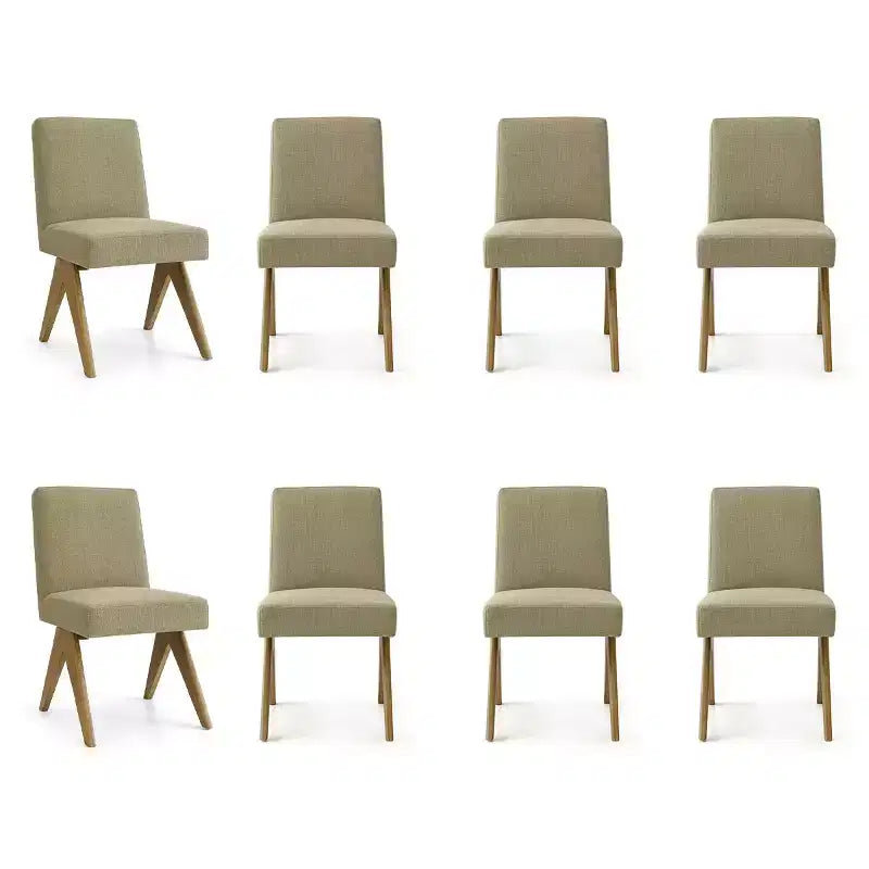 Set di 8 Sedie da Pranzo Imbottite Moderne, Sedie Laterali Accento Senza Braccioli in Lino con Gambe in Legno per Cucina, Sala da Pranzo o Soggiorno - Panipeachy