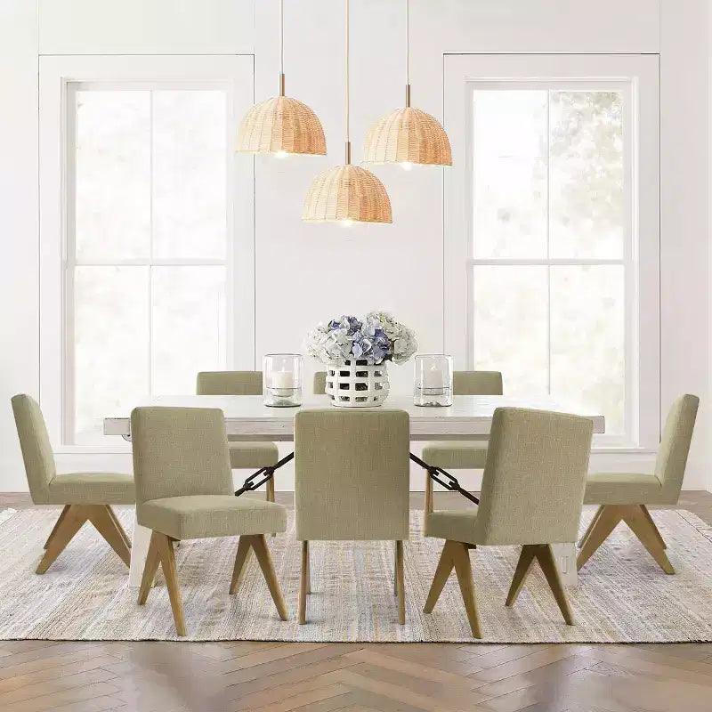 Set di 8 Sedie da Pranzo Imbottite Moderne, Sedie Laterali Accento Senza Braccioli in Lino con Gambe in Legno per Cucina, Sala da Pranzo o Soggiorno - Panipeachy