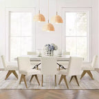 Set di 8 Sedie da Pranzo Imbottite Moderne, Sedie Laterali Accento Senza Braccioli in Lino con Gambe in Legno per Cucina, Sala da Pranzo o Soggiorno - Panipeachy