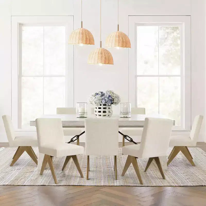 Set di 8 Sedie da Pranzo Imbottite Moderne, Sedie Laterali Accento Senza Braccioli in Lino con Gambe in Legno per Cucina, Sala da Pranzo o Soggiorno - Panipeachy
