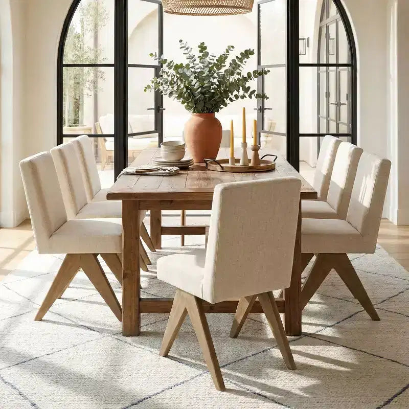 Set di 8 Sedie da Pranzo Imbottite Moderne, Sedie Laterali Accento Senza Braccioli in Lino con Gambe in Legno per Cucina, Sala da Pranzo o Soggiorno - Panipeachy