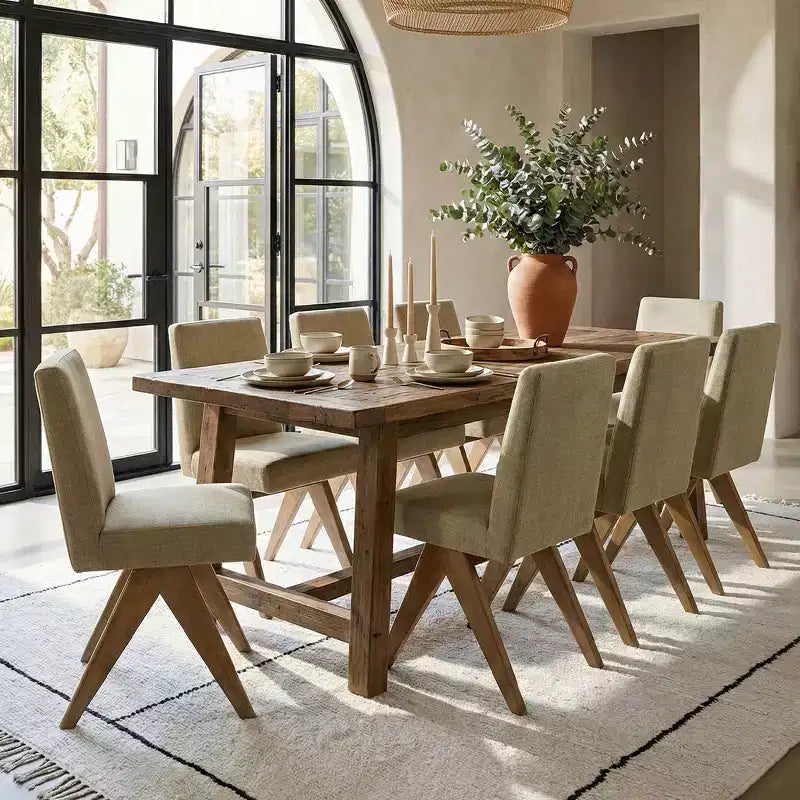 Set di 8 Sedie da Pranzo Imbottite Moderne, Sedie Laterali Accento Senza Braccioli in Lino con Gambe in Legno per Cucina, Sala da Pranzo o Soggiorno - Panipeachy