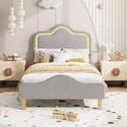 Letto a piattaforma in velluto completo/matrimoniale/queen con testiera e pediera regolabili, supporto a doghe in legno, nessun materasso a molle richiesto, beige