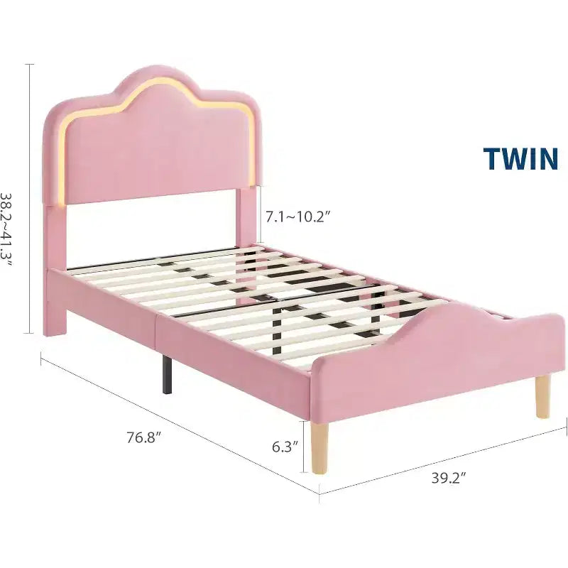 Letto a piattaforma in velluto completo/matrimoniale/queen con testiera e pediera regolabili, supporto a doghe in legno, nessun materasso a molle richiesto, beige