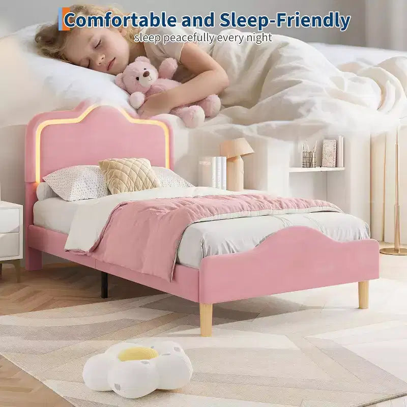 Letto a piattaforma in velluto completo/matrimoniale/queen con testiera e pediera regolabili, supporto a doghe in legno, nessun materasso a molle richiesto, beige