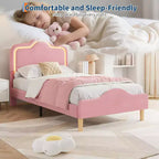 Letto a piattaforma in velluto completo/matrimoniale/queen con testiera e pediera regolabili, supporto a doghe in legno, nessun materasso a molle richiesto, beige