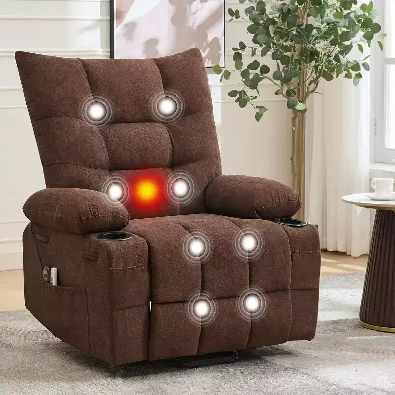Poltrona Reclinabile Power Lift per Anziani - Recliner Elettrico Massaggiante e Riscaldante con Assistenza in Piedi a 45°, Dondolo Girevole con Portabicchieri, Poltrona Relax Reclinabile