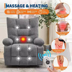 Poltrona Reclinabile Power Lift per Anziani - Recliner Elettrico Massaggiante e Riscaldante con Assistenza in Piedi a 45°, Dondolo Girevole con Portabicchieri, Poltrona Relax Reclinabile