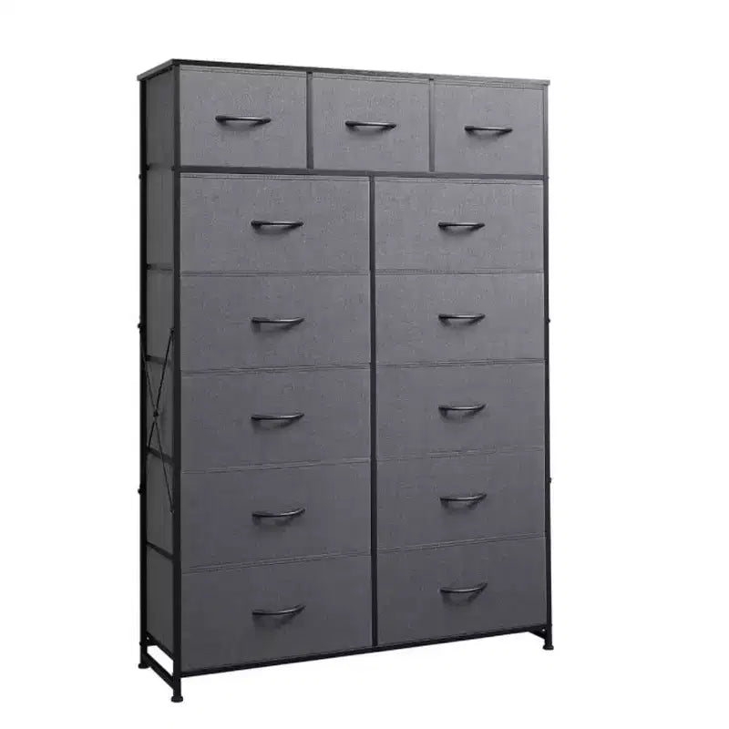 Cassettiera accogliente con 13 cassetti in tessuto e telaio in metallo, mobile contenitore alto con piano in legno, cassettiera per camera da letto, ingresso, soggiorno