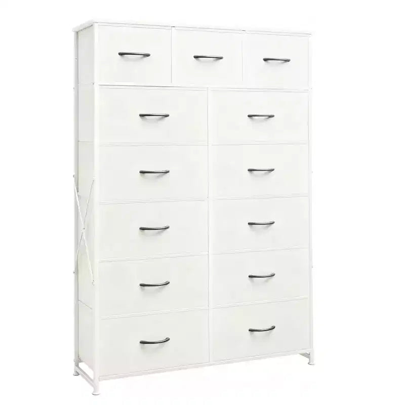 Cassettiera accogliente con 13 cassetti in tessuto e telaio in metallo, mobile contenitore alto con piano in legno, cassettiera per camera da letto, ingresso, soggiorno