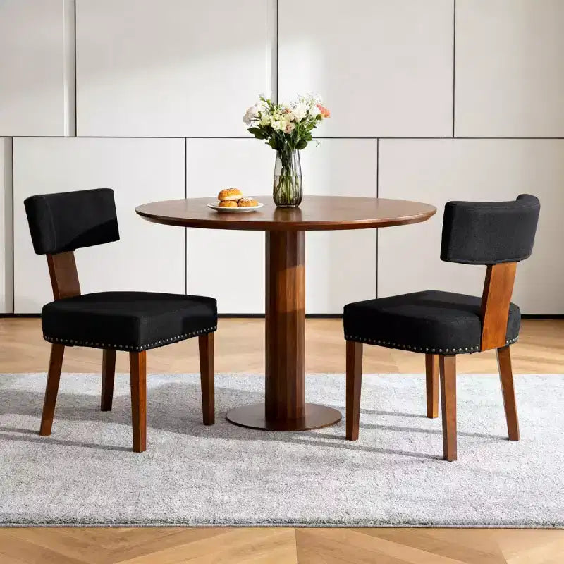 Set di 2 sedie da pranzo imbottite in lino Mid-Century con borchie e struttura in legno, sedie senza braccioli per sala da pranzo o appartamento -Panipeachy