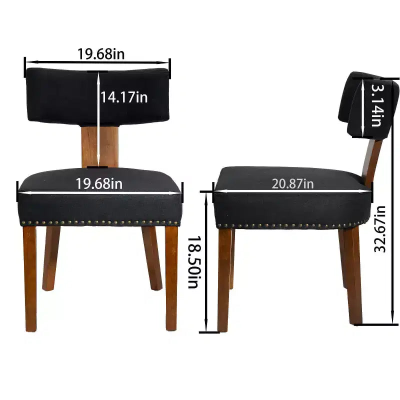 Set di 2 sedie da pranzo imbottite in lino Mid-Century con borchie e struttura in legno, sedie senza braccioli per sala da pranzo o appartamento -Panipeachy