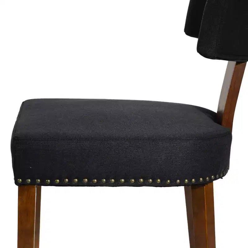 Set di 2 sedie da pranzo imbottite in lino Mid-Century con borchie e struttura in legno, sedie senza braccioli per sala da pranzo o appartamento -Panipeachy