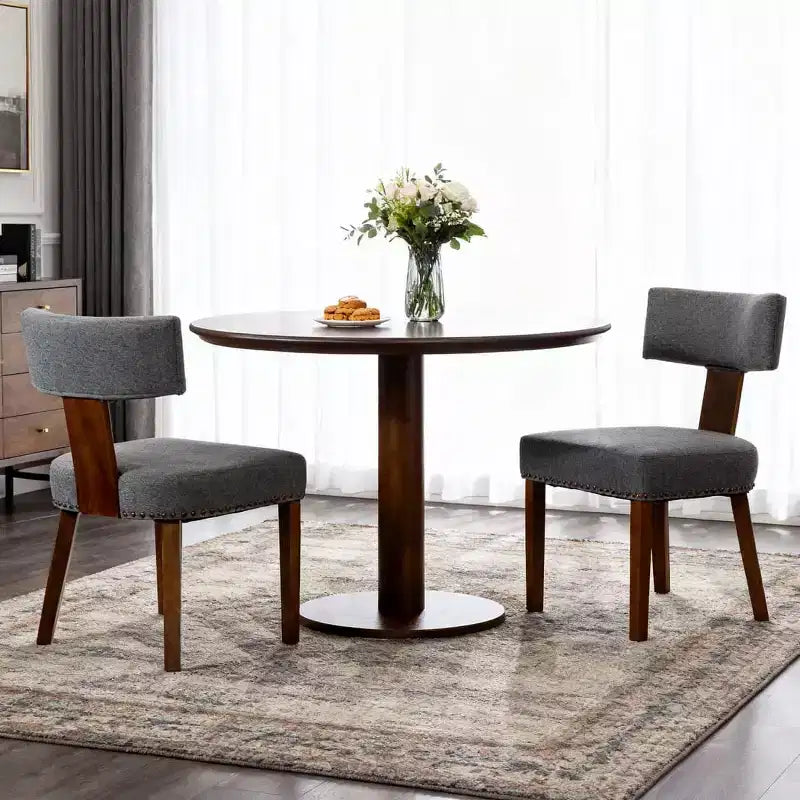 Set di 2 sedie da pranzo imbottite in lino Mid-Century con borchie e struttura in legno, sedie senza braccioli per sala da pranzo o appartamento -Panipeachy