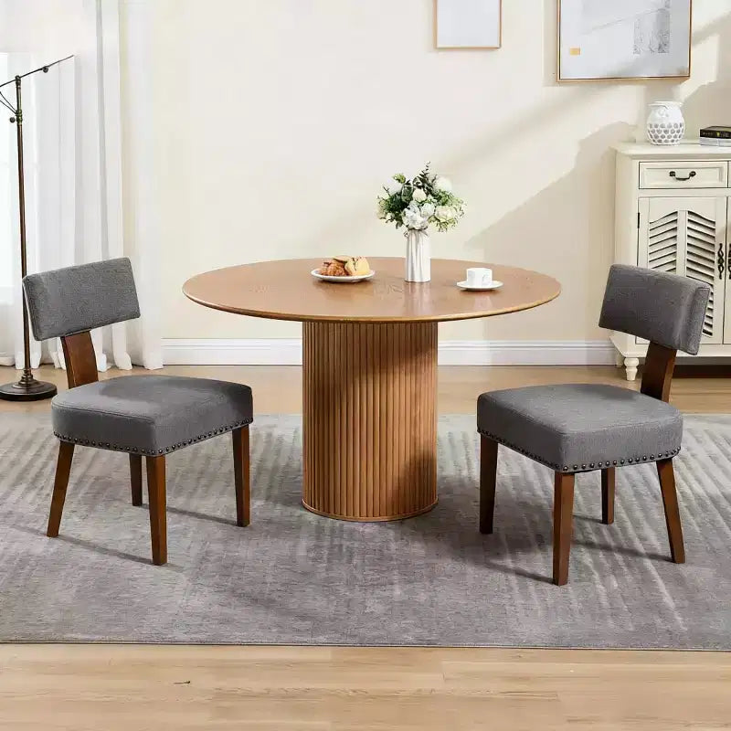 Set di 2 sedie da pranzo imbottite in lino Mid-Century con borchie e struttura in legno, sedie senza braccioli per sala da pranzo o appartamento -Panipeachy