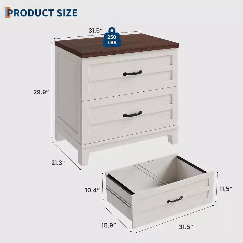 Classificatore laterale con 2 cassetti più profondi, grande schedario in legno stile rustico con appendiabiti per documenti legali/lettera/A4, per ufficio a casa