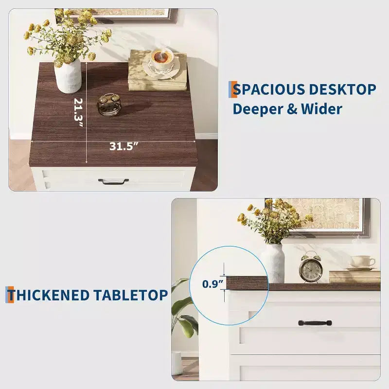 Classificatore laterale con 2 cassetti più profondi, grande schedario in legno stile rustico con appendiabiti per documenti legali/lettera/A4, per ufficio a casa