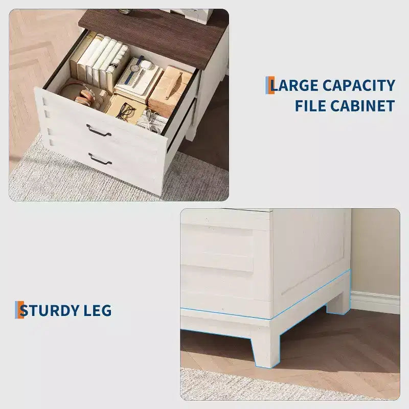 Classificatore laterale con 2 cassetti più profondi, grande schedario in legno stile rustico con appendiabiti per documenti legali/lettera/A4, per ufficio a casa
