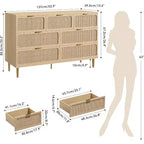 Cassettiera in Rattan a 7 Cassetti - Cassettone Alto in Legno con Cassetti Profondi e Piano Largo per Camera da Letto, Soggiorno, Corridoio o Cabina Armadio