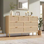 Cassettiera in Rattan a 7 Cassetti - Cassettone Alto in Legno con Cassetti Profondi e Piano Largo per Camera da Letto, Soggiorno, Corridoio o Cabina Armadio