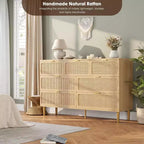 Cassettiera in Rattan a 7 Cassetti - Cassettone Alto in Legno con Cassetti Profondi e Piano Largo per Camera da Letto, Soggiorno, Corridoio o Cabina Armadio