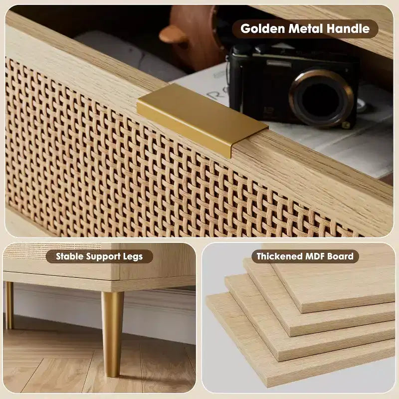 Cassettiera in Rattan a 7 Cassetti - Cassettone Alto in Legno con Cassetti Profondi e Piano Largo per Camera da Letto, Soggiorno, Corridoio o Cabina Armadio