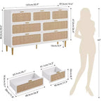 Cassettiera in Rattan a 7 Cassetti - Cassettone Alto in Legno con Cassetti Profondi e Piano Largo per Camera da Letto, Soggiorno, Corridoio o Cabina Armadio