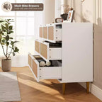 Cassettiera in Rattan a 7 Cassetti - Cassettone Alto in Legno con Cassetti Profondi e Piano Largo per Camera da Letto, Soggiorno, Corridoio o Cabina Armadio