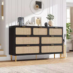 Cassettiera in Rattan a 7 Cassetti - Cassettone Alto in Legno con Cassetti Profondi e Piano Largo per Camera da Letto, Soggiorno, Corridoio o Cabina Armadio