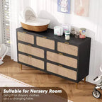 Cassettiera in Rattan a 7 Cassetti - Cassettone Alto in Legno con Cassetti Profondi e Piano Largo per Camera da Letto, Soggiorno, Corridoio o Cabina Armadio