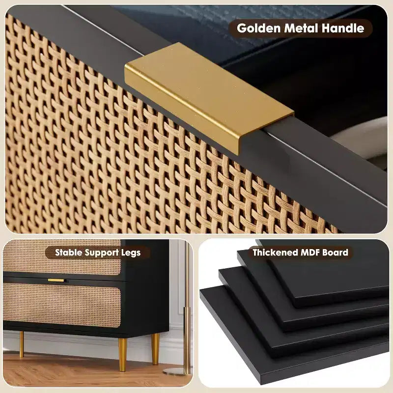 Cassettiera in Rattan a 7 Cassetti - Cassettone Alto in Legno con Cassetti Profondi e Piano Largo per Camera da Letto, Soggiorno, Corridoio o Cabina Armadio