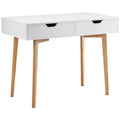 VEVOR Small Desk with Drawers, Kids Desk for Bedroom, Rectangle MDF Furniture Study Storage Table for Home, Office, White + Wood