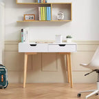 VEVOR Scrivania Piccola con Cassetti, Scrivania per Bambini per Camera da Letto, Tavolo Rettangolare in MDF per Studio e Conservazione per Casa, Ufficio, Bianco + Legno