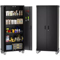 Acekool Metal Storage Cabinet with Wheels, Lockable Steel Organizer with Pegboard and 4 Adjustable Shelves for Garage, Home, Office