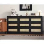 Cassettiera a 9 cassetti in rattan Acekool con stazione di ricarica, organizer a cassetti in stile rustico per camera da letto, soggiorno, corridoio
