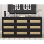 Cassettiera a 9 cassetti in rattan Acekool con stazione di ricarica, organizer a cassetti in stile rustico per camera da letto, soggiorno, corridoio