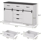 Acekool Comò a 6 cassetti in stile rustico con ante scorrevoli a fienile, Cassettiera rustica e mobile porta TV per camera da letto e soggiorno