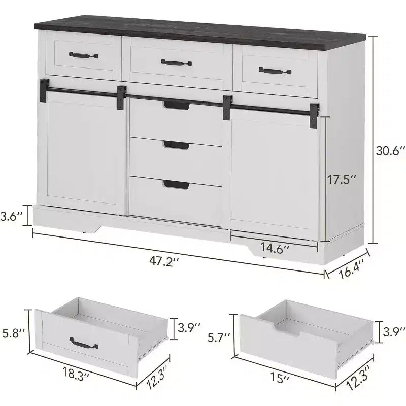 Acekool Comò a 6 cassetti in stile rustico con ante scorrevoli a fienile, Cassettiera rustica e mobile porta TV per camera da letto e soggiorno
