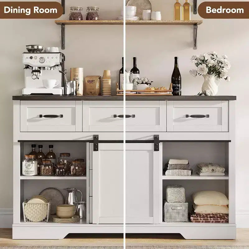 Acekool Comò a 6 cassetti in stile rustico con ante scorrevoli a fienile, Cassettiera rustica e mobile porta TV per camera da letto e soggiorno