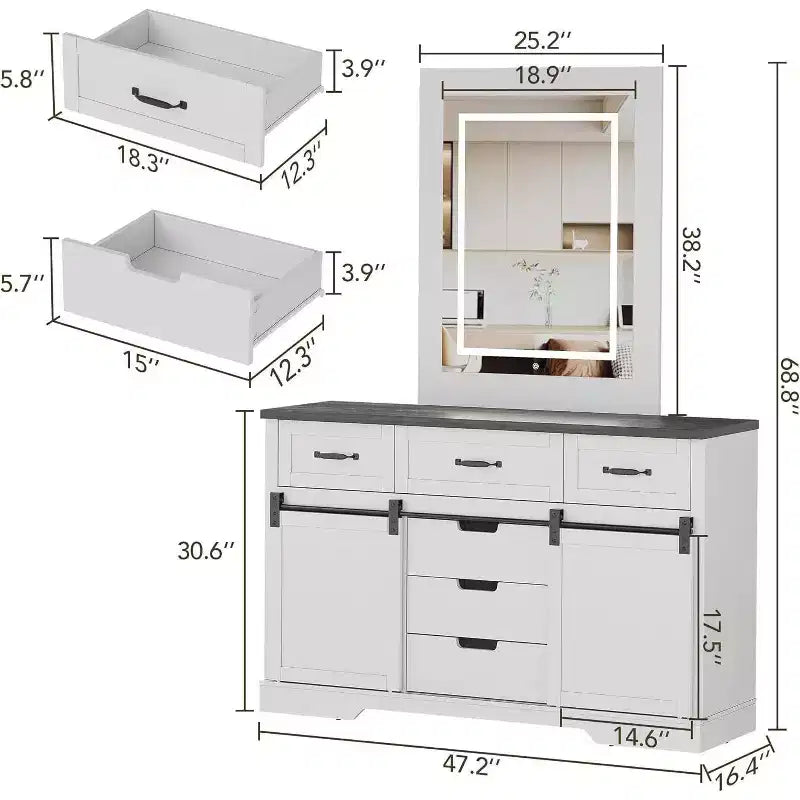 Acekool Comò a 6 cassetti in stile rustico con ante scorrevoli a fienile, Cassettiera rustica e mobile porta TV per camera da letto e soggiorno