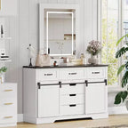 Acekool Farmhouse 6 Drawer Dresser with Sliding Barn Doors, Rustic Chest & TV Stand Organizer for Bedroom, Living Room