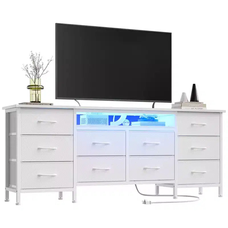 Mobile porta TV per TV da 65, 70, 75 pollici, Cassettiera lunga a 10 cassetti, Mobile TV per centro di intrattenimento da 63 pollici con cassetti per riporre oggetti