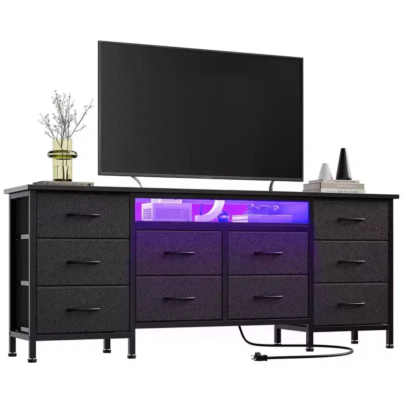 Mobile porta TV per TV da 65, 70, 75 pollici, Cassettiera lunga a 10 cassetti, Mobile TV per centro di intrattenimento da 63 pollici con cassetti per riporre oggetti
