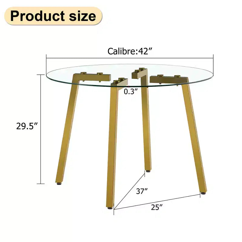 Tavolino da Caffè, Stile Moderno Minimalista Rotondo Trasparente in Vetro Temperato, Piano in Vetro Temperato, Gambe in Metallo, Dorato