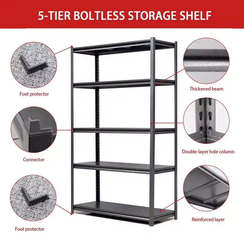 VIYET 72H Scaffali in metallo per carichi pesanti a 5 ripiani - 2000 libbre totali, 47.2L23.6P extra-spaziosi regolabili, per garage/cucina/palestra/magazzino