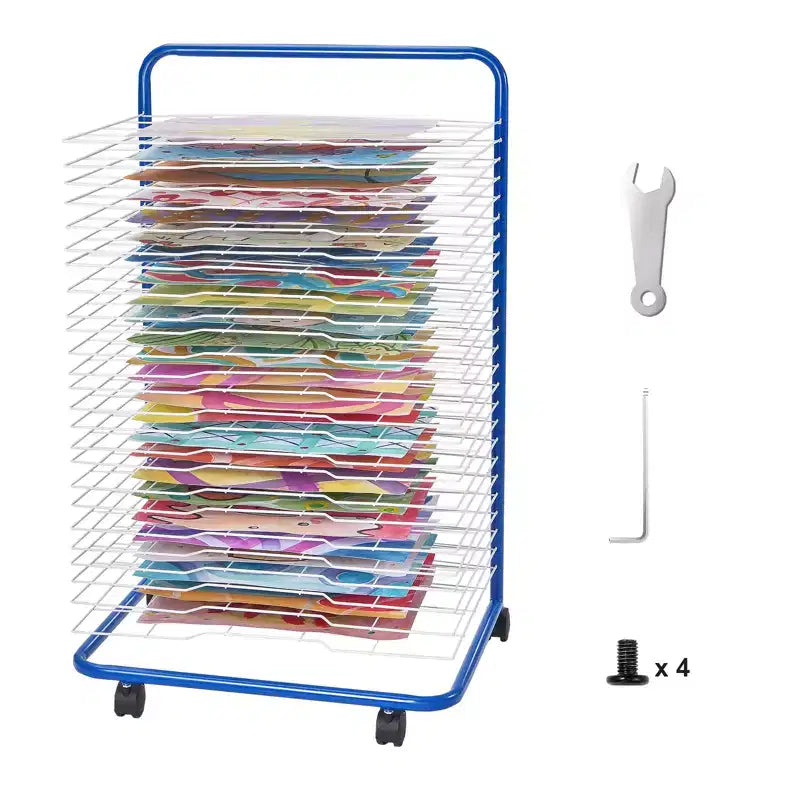 VEVOR Art Drying Rack, 25 Removable Shelves 23.75 x 17.5 x 38 inch Paint Drying Rack With Lockable Wheels,Carbon Steel Painting Drying Rack,Blue+White