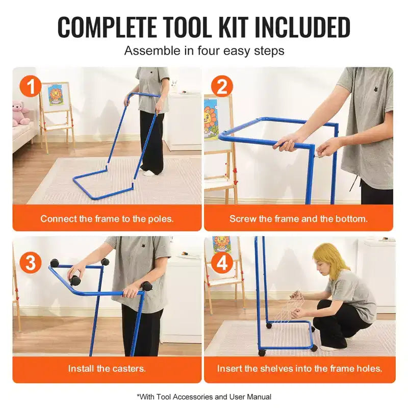 VEVOR Stendino per opere d'arte, 25 ripiani rimovibili 60x44x96,5 cm, Stendino per pittura con ruote bloccabili, Stendino per pittura in acciaio al carbonio, Blu+Bianco