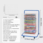 VEVOR Stendino per opere d'arte, 25 ripiani rimovibili 60x44x96,5 cm, Stendino per pittura con ruote bloccabili, Stendino per pittura in acciaio al carbonio, Blu+Bianco