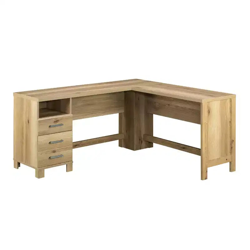 GDFStudio Merlene Scrivania a L da ufficio in legno in stile rustico con cassetti