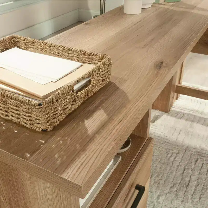 GDFStudio Merlene Scrivania a L da ufficio in legno in stile rustico con cassetti